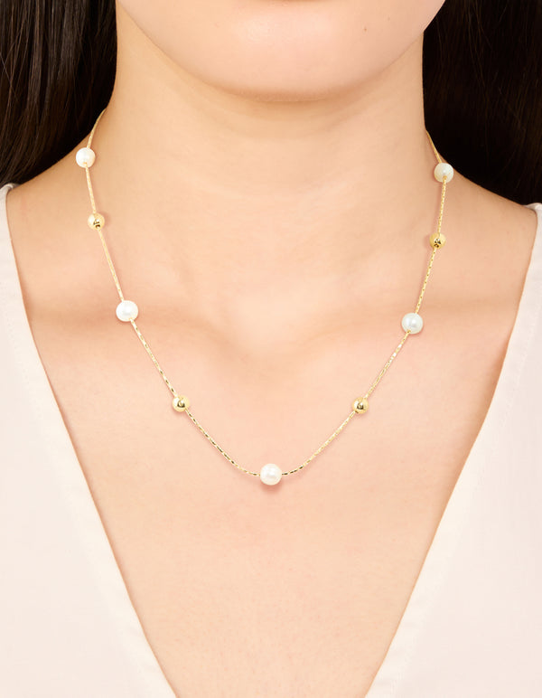 Gold Plated Freshwater Pearl & Ball Chain Necklace