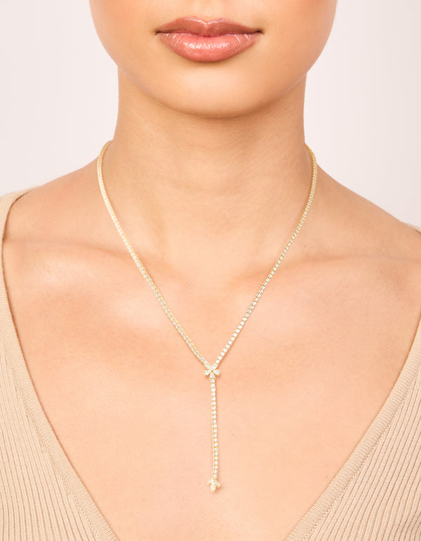 Gold Plated Cubic Zirconia Flower Y-Necklace