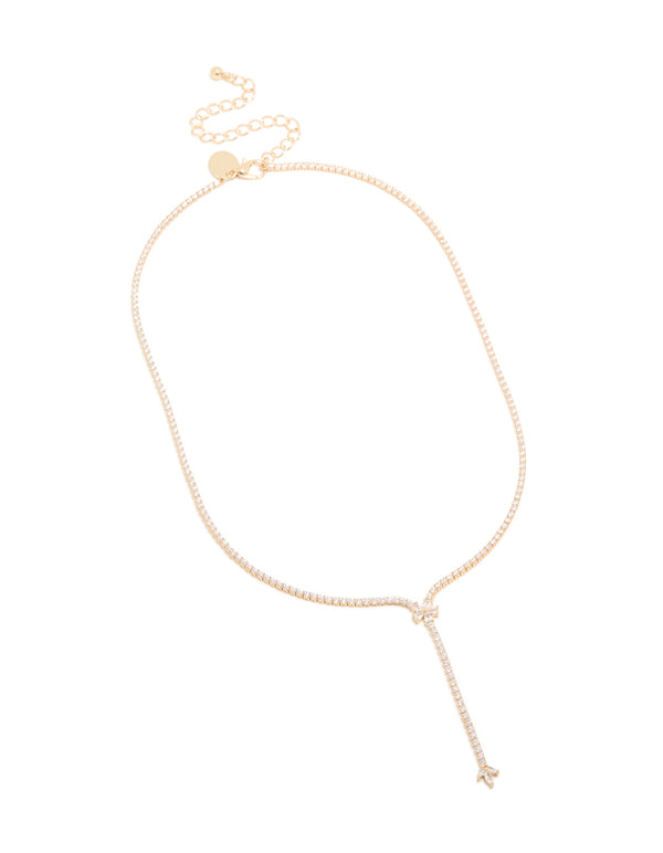 Gold Plated Cubic Zirconia Flower Y-Necklace