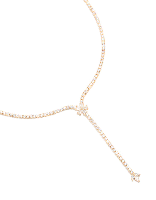 Gold Plated Cubic Zirconia Flower Y-Necklace