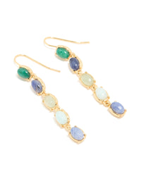 Gold Plated Oval Blue & Green Semi Precious Stone Hook Earrings - link has visual effect only