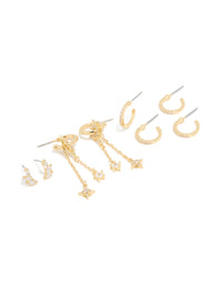 Gold Plated Cubic Zirconia Celestial Chain & Fine Hoop Earrings 4-Pack - link has visual effect only