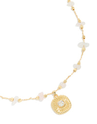 Gold Rose Quartz Semi Precious & Cubic Zirconia Ribbed Pendant Necklace - link has visual effect only