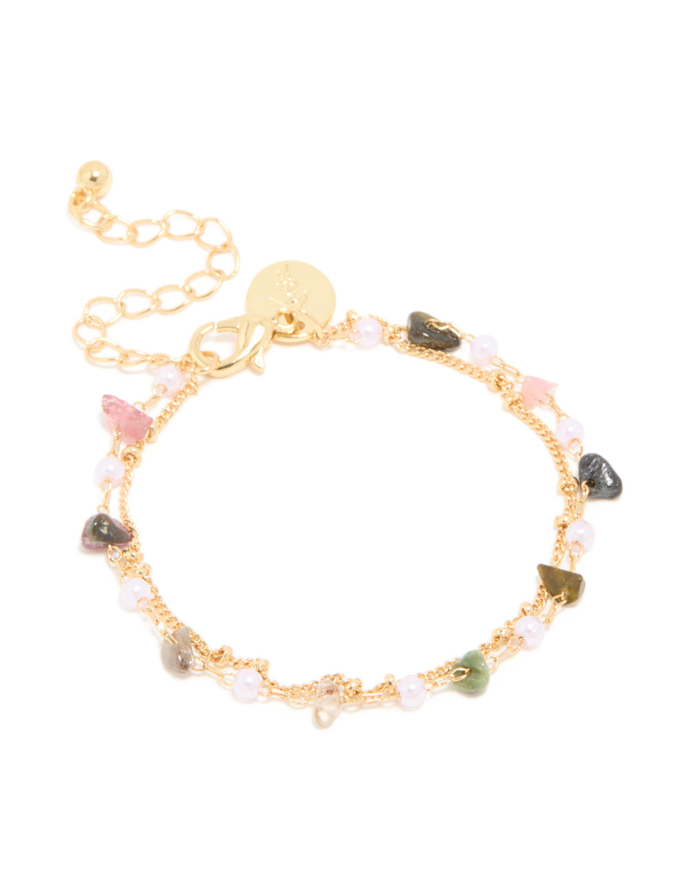 Gold Plated Multicoloured Semi Precious Stone Layered Bracelet