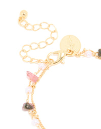 Gold Plated Multicoloured Semi Precious Stone Layered Bracelet - link has visual effect only