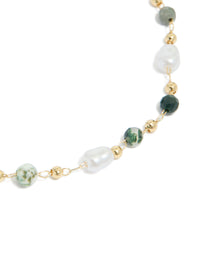 Gold Plated Green Semi Precious & Pearls Bracelet - link has visual effect only