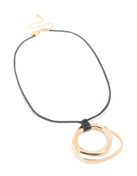 Gold Double Circle Layered Pendant Cord Necklace - link has visual effect only