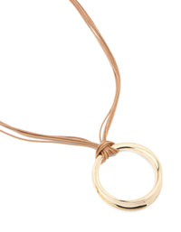Gold Open Pendant Brown Cord Layered Long Necklace - link has visual effect only