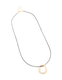 Gold Textured Long Open Pendant Cord Necklace - link has visual effect only