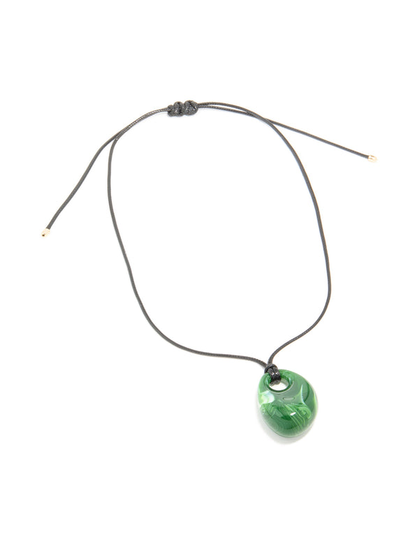 Green Acrylic Chunky Oval Pendant Cord Necklace