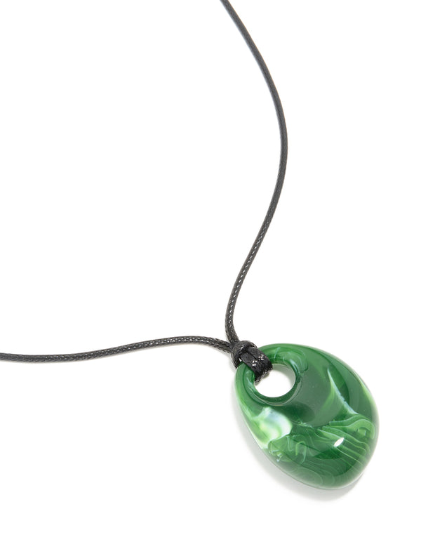 Green Acrylic Chunky Oval Pendant Cord Necklace