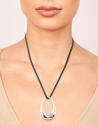 Silver Open Oval Pendant Cord Necklace - link has visual effect only