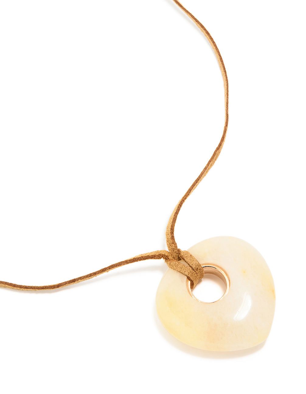 Cream Stone Pendant Brown Cord Necklace