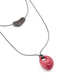 Black & Red Acrylic Pebble Cord Layered Necklace - link has visual effect only