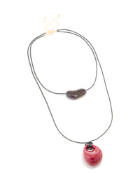Black & Red Acrylic Pebble Cord Layered Necklace - link has visual effect only