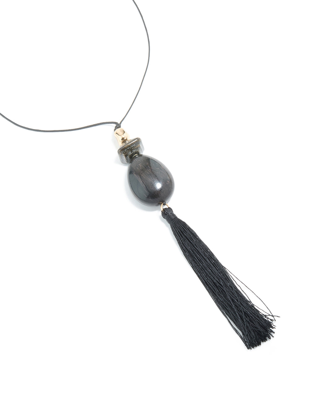Gold Black Beaded Tassel Long Necklace
