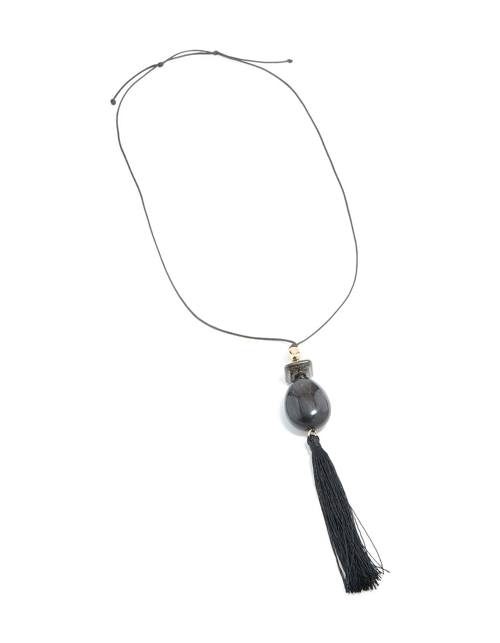 Gold Black Beaded Tassel Long Necklace