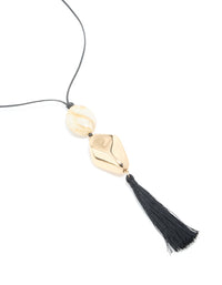 Gold Beaded & Black Tassel Long Necklace - link has visual effect only