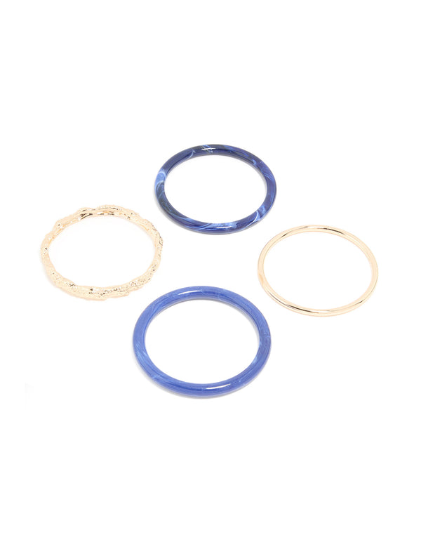 Gold Textured & Marbled Blue Bangles 4-Pack