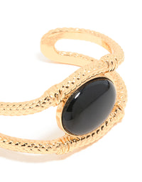 Gold Black Stone Textured Wrist Cuff - link has visual effect only