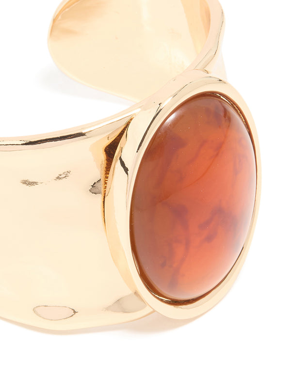Gold Brown Stone Large Statement Wrist Cuff