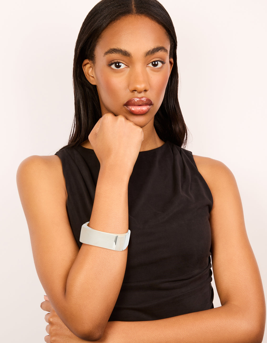 Silver Statement Rectangle Hinged Bangle