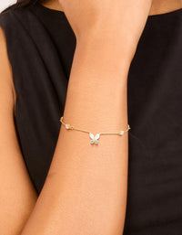 Waterproof Gold Plated Stainless Steel Cubic Zirconia Butterfly & Circle Charms Bracelet - link has visual effect only
