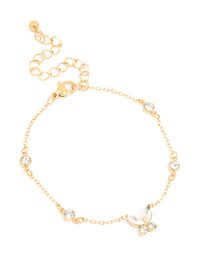 Waterproof Gold Plated Stainless Steel Cubic Zirconia Butterfly & Circle Charms Bracelet - link has visual effect only