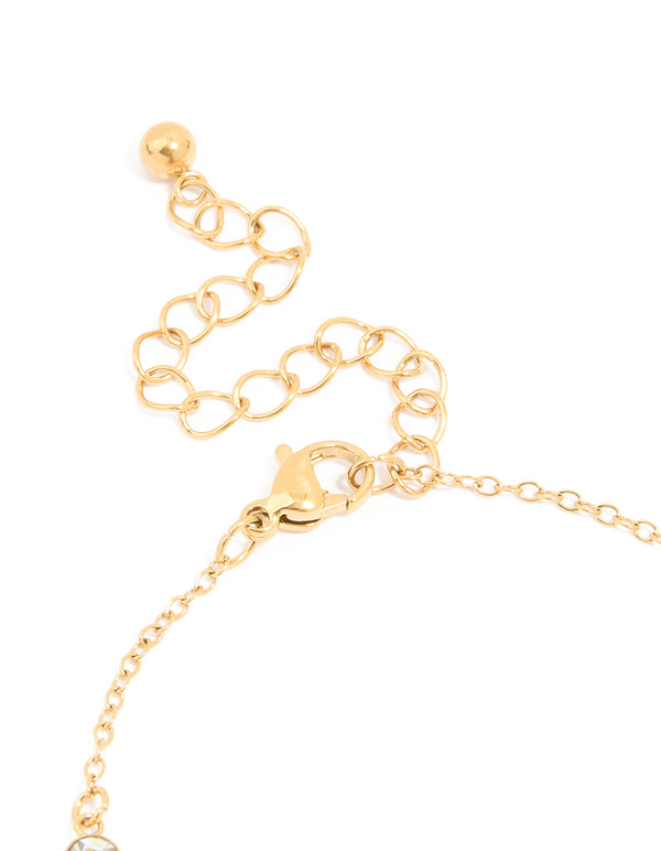 Waterproof Gold Plated Stainless Steel Cubic Zirconia Butterfly & Circle Charms Bracelet