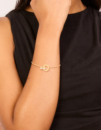 Waterproof Gold Plated Stainless Steel Diamante & Circle Link Chain Bracelet - link has visual effect only