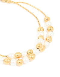 Waterproof Gold Plated Stainless Steel Pearl & Ball Layered Bracelet - link has visual effect only