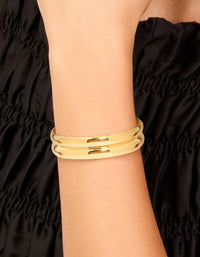 Waterproof Gold Plated Stainless Steel Thick Ribbed Wrist Cuff - link has visual effect only