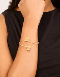 Waterproof Gold Plated Stainless Steel Open Leaf Wrist Cuff - link has visual effect only