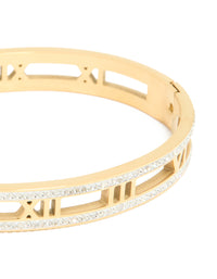 Waterproof Gold Plated Stainless Steel Diamante Roman Numeral Bangle - link has visual effect only