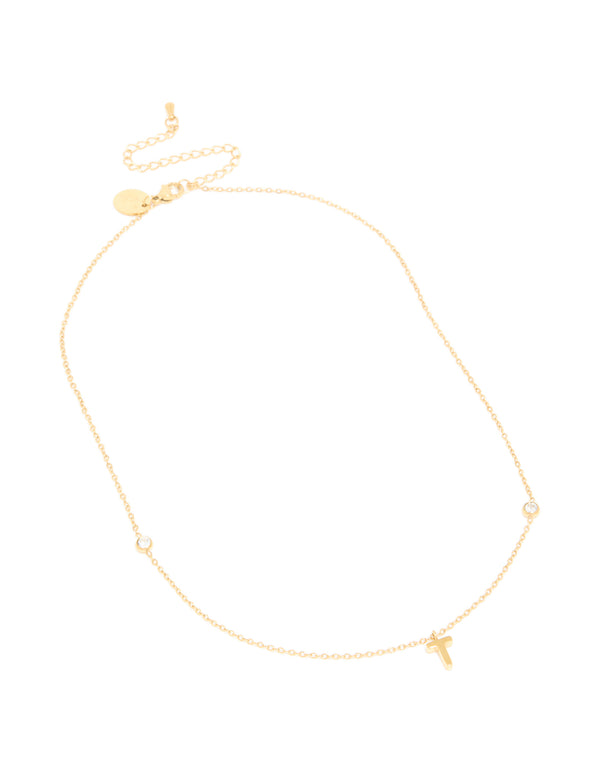 Waterproof Gold Plated Stainless Steel Letter T Dainty Pendant Necklace