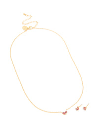 Waterproof Gold Plated Stainless Steel January Red Cubic Zirconia Birthstone Necklace & Earrings Set - link has visual effect only