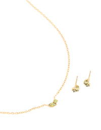 Waterproof Gold Plated Stainless Steel August Light Green Cubic Zirconia Birthstone Necklace & Earrings Set - link has visual effect only