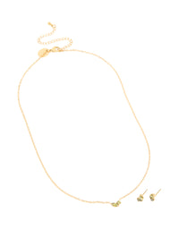 Waterproof Gold Plated Stainless Steel August Light Green Cubic Zirconia Birthstone Necklace & Earrings Set - link has visual effect only