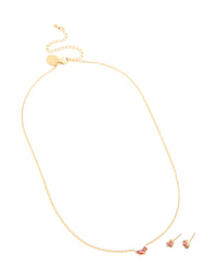 Waterproof Gold Plated Stainless Steel July Red Cubic Zirconia Birthstone Necklace & Earrings Set - link has visual effect only