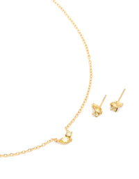 Waterproof Gold Plated Stainless Steel November Green Cubic Zirconia Birthstone Necklace & Earrings Set - link has visual effect only