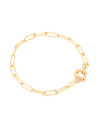 Waterproof Gold Plated Stainless Steel Fine Link Dainty Clasp Bracelet - link has visual effect only