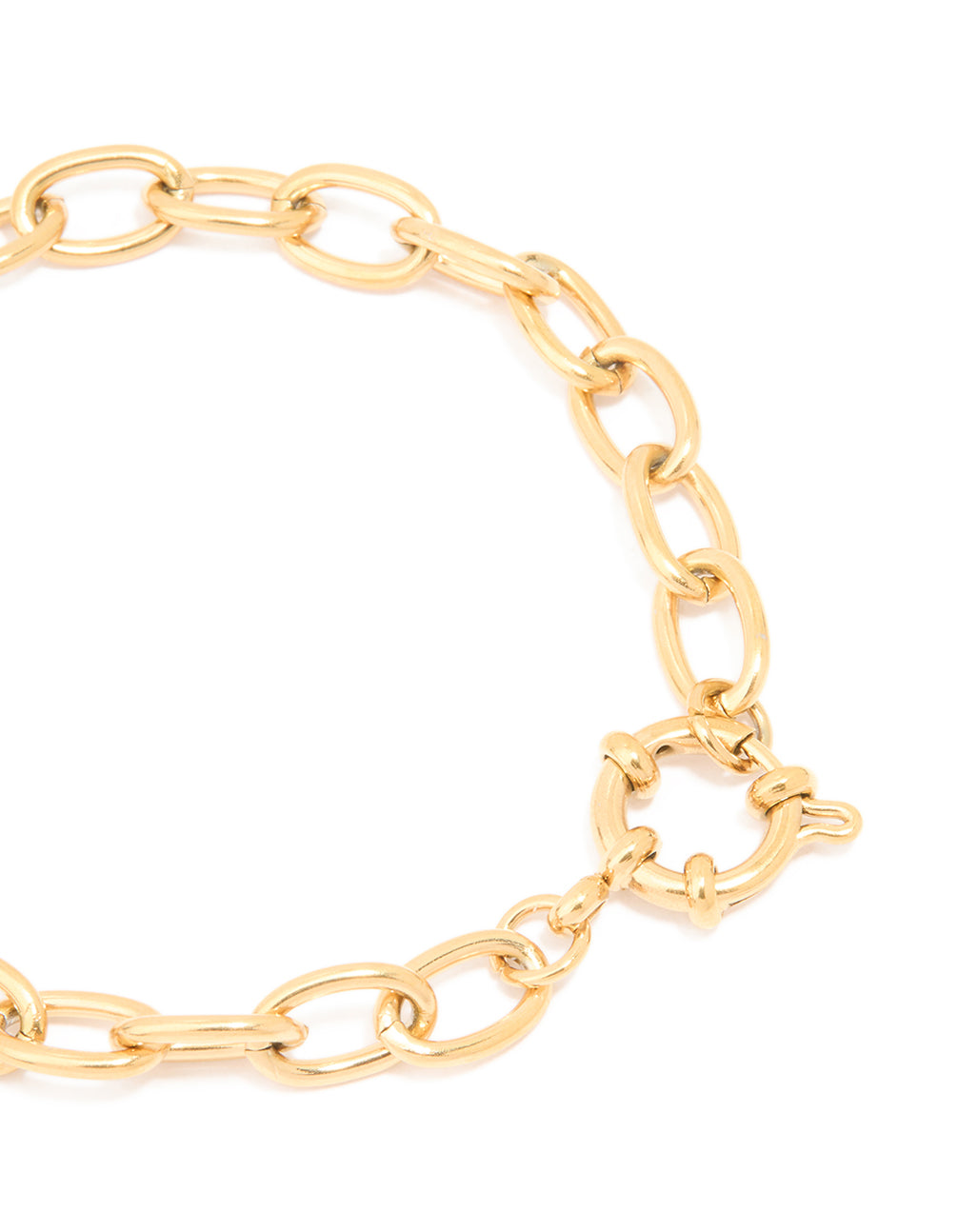 Designed with waterproof gold plated stainless steel, this dainty clasp chain bracelet closure detail view