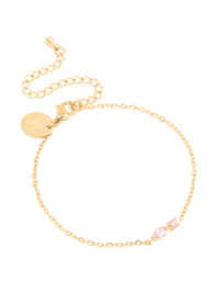 Waterproof Gold Plated Stainless Steel October Pink Cubic Zirconia Birthstone Bracelet - link has visual effect only