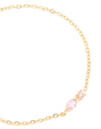 Waterproof Gold Plated Stainless Steel October Pink Cubic Zirconia Birthstone Bracelet - link has visual effect only
