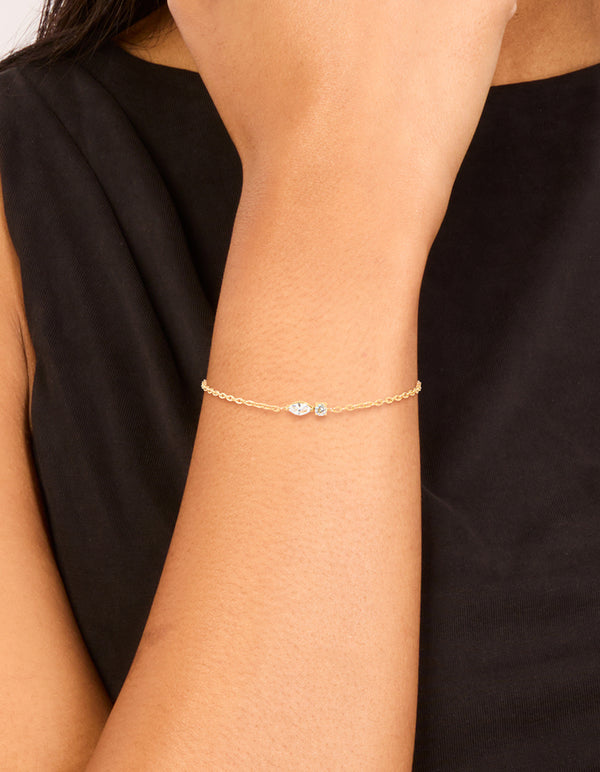 Waterproof Gold Plated Stainless Steel April Cubic Zirconia Birthstone Bracelet