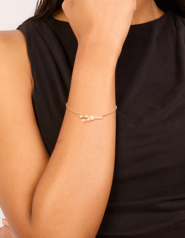 Waterproof Gold Plated Stainless Steel Cubic Zirconia Taurus Zodiac Bracelet