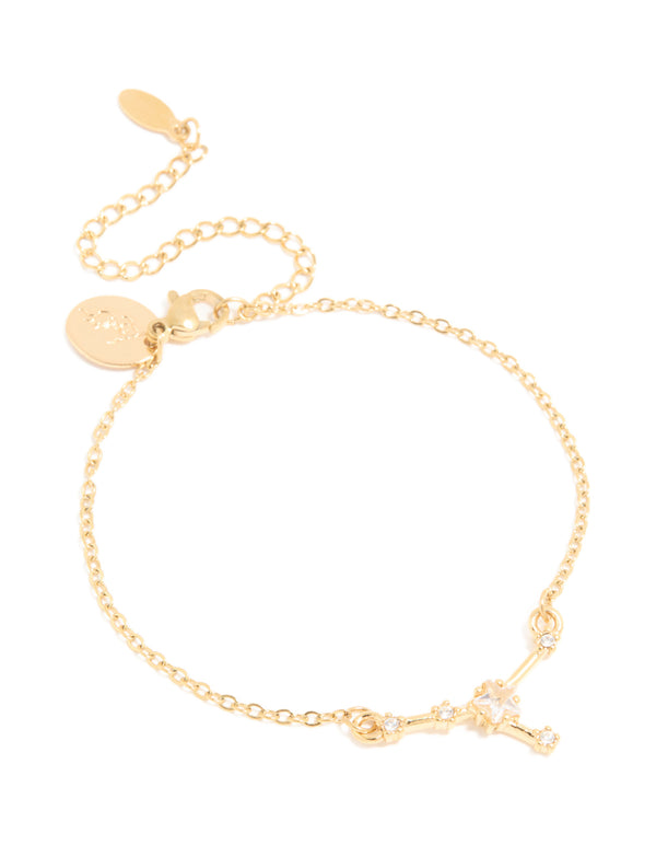 Waterproof Gold Plated Stainless Steel Cubic Zirconia Cancer Zodiac Sign Bracelet