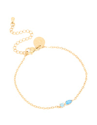 Waterproof Gold Plated Stainless Steel December Blue Cubic Zirconia Birthstone Bracelet - link has visual effect only