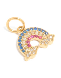 Waterproof Gold Plated Stainless Steel Cubic Zirconia Rainbow Charm - link has visual effect only