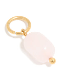 Waterproof Gold Plated Stainless Steel Rose Quartz Semi Precious Stone Charm - link has visual effect only
